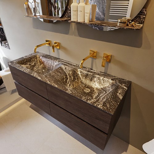 VICA-DLUX 130cm mueble de baño Dark Brown 4 cajones. Lavabo CLOUD Doble sin orificio color Lava.