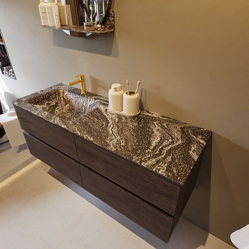 VICA-DLUX 130cm mueble de baño Dark Brown 4 cajones. Lavabo CLOUD Izquierda 1 orificio color Lava.
