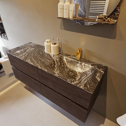 VICA-DLUX 130cm mueble de baño Dark Brown 4 cajones. Lavabo CLOUD Derecho 1 orificio color Lava.