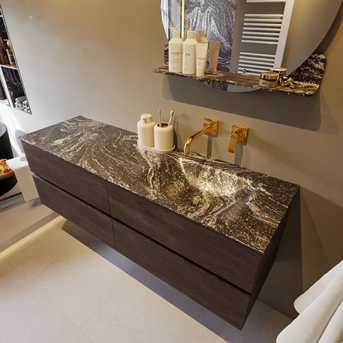 VICA-DLUX 150cm mueble de baño Dark Brown 4 cajones. Lavabo CLOUD Derecho sin orificio color Lava.
