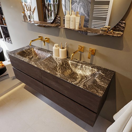 VICA-DLUX 150cm mueble de baño Dark Brown 4 cajones. Lavabo CLOUD Doble sin orificio color Lava.