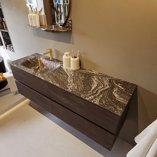 VICA-DLUX 150cm mueble de baño Dark Brown 4 cajones. Lavabo CLOUD Izquierda 1 orificio color Lava.