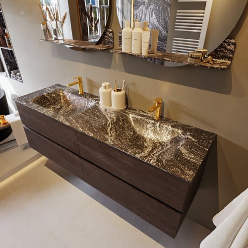 VICA-DLUX 150cm mueble de baño Dark Brown 4 cajones. Lavabo CLOUD Doble 2 orificios color Lava.