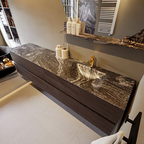 VICA-DLUX 200cm mueble de baño Dark Brown 4 cajones. Lavabo CLOUD Derecho 1 orificio color Lava.