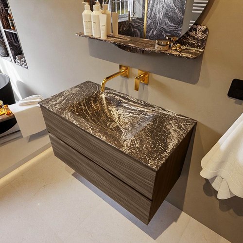 VICA-DLUX 90cm mueble de baño Mocha 2 cajones. Lavabo CLOUD Centro sin orificio color Lava.