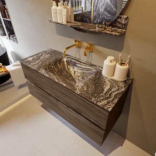 VICA-DLUX 110cm mueble de baño Mocha 2 cajones. Lavabo CLOUD Centro sin orificio color Lava.
