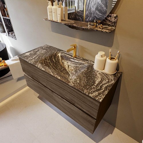 VICA-DLUX 110cm mueble de baño Mocha 2 cajones. Lavabo CLOUD Centro 1 orificio color Lava.