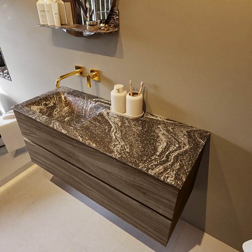 VICA-DLUX 120cm mueble de baño Mocha 2 cajones. Lavabo CLOUD Izquierda sin orificio color Lava.