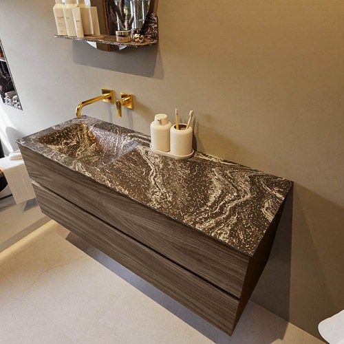 VICA-DLUX 130cm mueble de baño Mocha 2 cajones. Lavabo CLOUD Izquierda sin orificio color Lava.