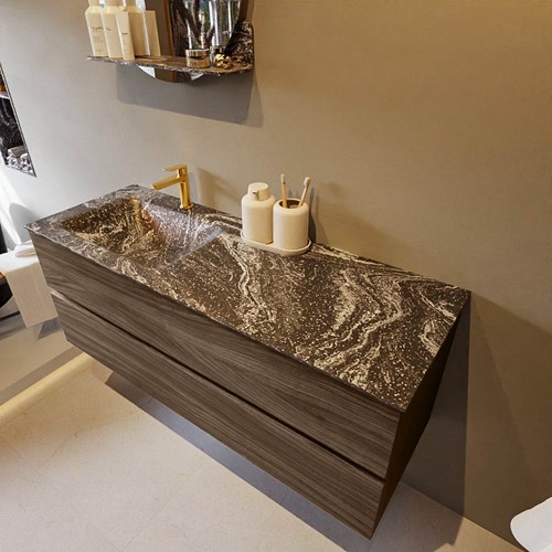 VICA-DLUX 130cm mueble de baño Mocha 2 cajones. Lavabo CLOUD Izquierda 1 orificio color Lava.
