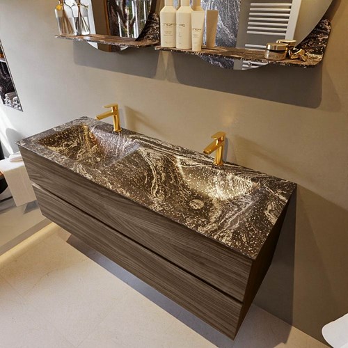 VICA-DLUX 130cm mueble de baño Mocha 2 cajones. Lavabo CLOUD Doble 2 orificios color Lava.