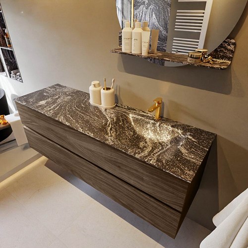 VICA-DLUX 150cm mueble de baño Mocha 2 cajones. Lavabo CLOUD Derecho 1 orificio color Lava.