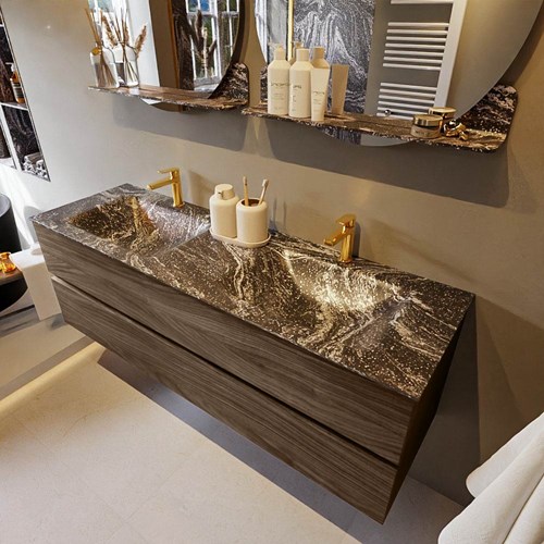 VICA-DLUX 150cm mueble de baño Mocha 2 cajones. Lavabo CLOUD Doble 2 orificios color Lava.