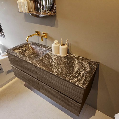 VICA-DLUX 120cm mueble de baño Mocha 4 cajones. Lavabo CLOUD Izquierda sin orificio color Lava.