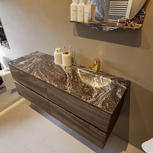 VICA-DLUX 130cm mueble de baño Mocha 4 cajones. Lavabo CLOUD Derecho 1 orificio color Lava.