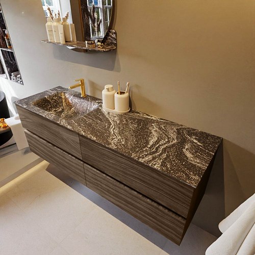 VICA-DLUX 150cm mueble de baño Mocha 4 cajones. Lavabo CLOUD Izquierda 1 orificio color Lava.