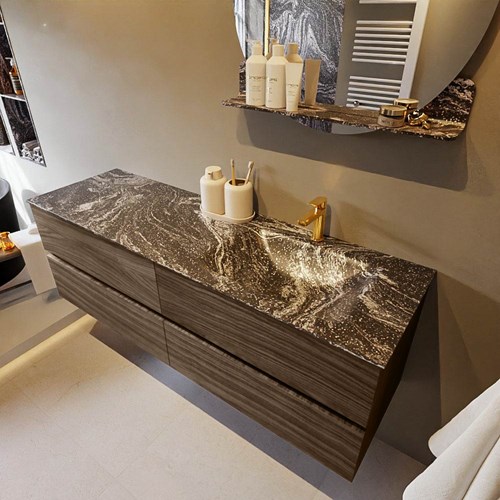 VICA-DLUX 150cm mueble de baño Mocha 4 cajones. Lavabo CLOUD Derecho 1 orificio color Lava.