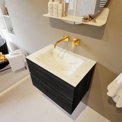 VICA-DLUX 70cm mueble de baño Antracite 2 cajones. Lavabo CLOUD Centro sin orificio color Opalo.