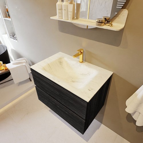VICA-DLUX 70cm mueble de baño Antracite 2 cajones. Lavabo CLOUD Centro 1 orificio color Opalo.