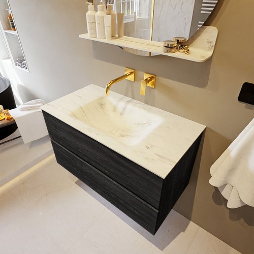 VICA-DLUX 90cm mueble de baño Antracite 2 cajones. Lavabo CLOUD Centro sin orificio color Opalo.