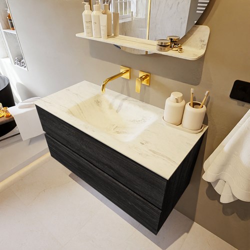 VICA-DLUX 100cm mueble de baño Antracite 2 cajones. Lavabo CLOUD Centro sin orificio color Opalo.