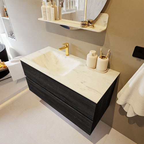 VICA-DLUX 100cm mueble de baño Antracite 2 cajones. Lavabo CLOUD Izquierda 1 orificio color Opalo.