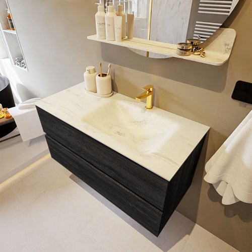 VICA-DLUX 100cm mueble de baño Antracite 2 cajones. Lavabo CLOUD Derecho 1 orificio color Opalo.
