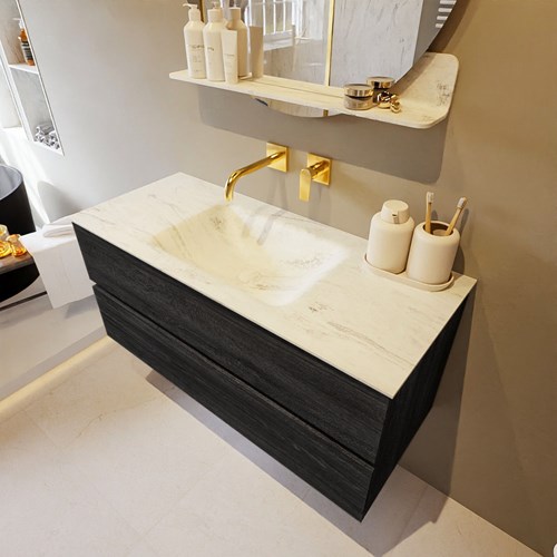 VICA-DLUX 110cm mueble de baño Antracite 2 cajones. Lavabo CLOUD Centro sin orificio color Opalo.