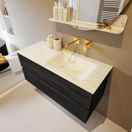 VICA-DLUX 110cm mueble de baño Antracite 2 cajones. Lavabo CLOUD Derecho sin orificio color Opalo.