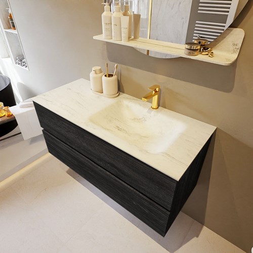 VICA-DLUX 110cm mueble de baño Antracite 2 cajones. Lavabo CLOUD Derecho 1 orificio color Opalo.