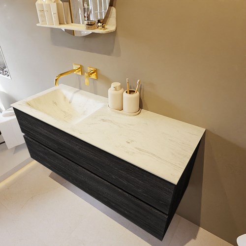VICA-DLUX 120cm mueble de baño Antracite 2 cajones. Lavabo CLOUD Izquierda sin orificio color Opalo.