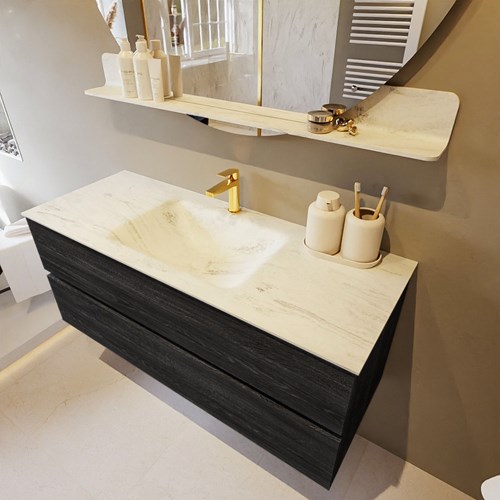 VICA-DLUX 120cm mueble de baño Antracite 2 cajones. Lavabo CLOUD Centro 1 orificio color Opalo.