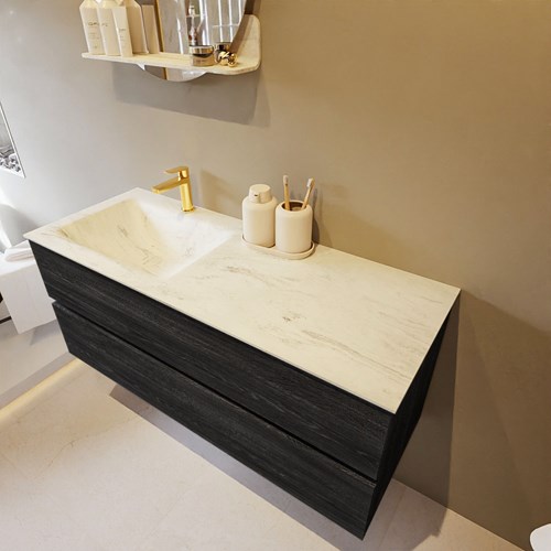 VICA-DLUX 120cm mueble de baño Antracite 2 cajones. Lavabo CLOUD Izquierda 1 orificio color Opalo.