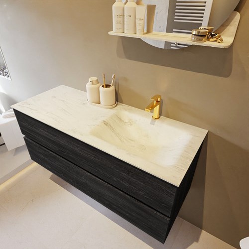VICA-DLUX 120cm mueble de baño Antracite 2 cajones. Lavabo CLOUD Derecho 1 orificio color Opalo.