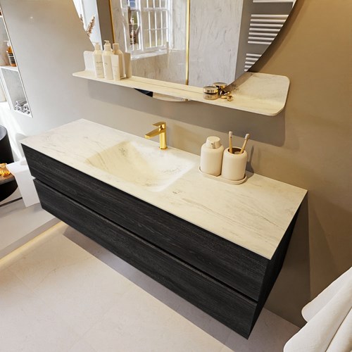VICA-DLUX 150cm mueble de baño Antracite 2 cajones. Lavabo CLOUD Centro 1 orificio color Opalo.