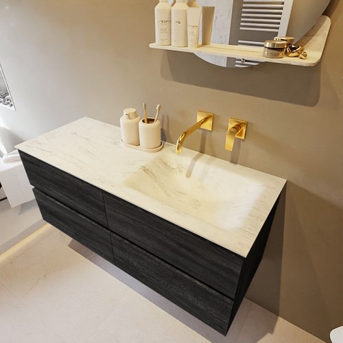 VICA-DLUX 120cm mueble de baño Antracite 4 cajones. Lavabo CLOUD Derecho sin orificio color Opalo.