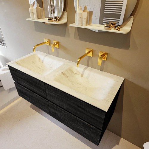 VICA-DLUX 120cm mueble de baño Antracite 4 cajones. Lavabo CLOUD Doble sin orificio color Opalo.