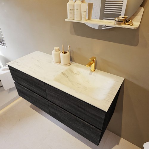 VICA-DLUX 120cm mueble de baño Antracite 4 cajones. Lavabo CLOUD Derecho 1 orificio color Opalo.