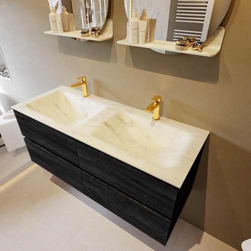 VICA-DLUX 120cm mueble de baño Antracite 4 cajones. Lavabo CLOUD Doble 2 orificios color Opalo.