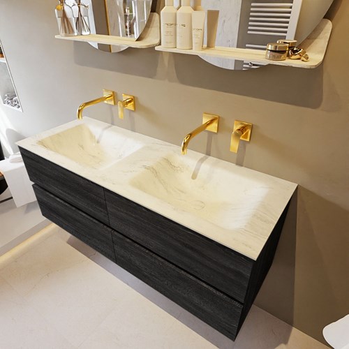 VICA-DLUX 130cm mueble de baño Antracite 4 cajones. Lavabo CLOUD Doble sin orificio color Opalo.