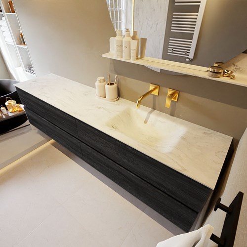 VICA-DLUX 200cm mueble de baño Antracite 4 cajones. Lavabo CLOUD Derecho sin orificio color Opalo.