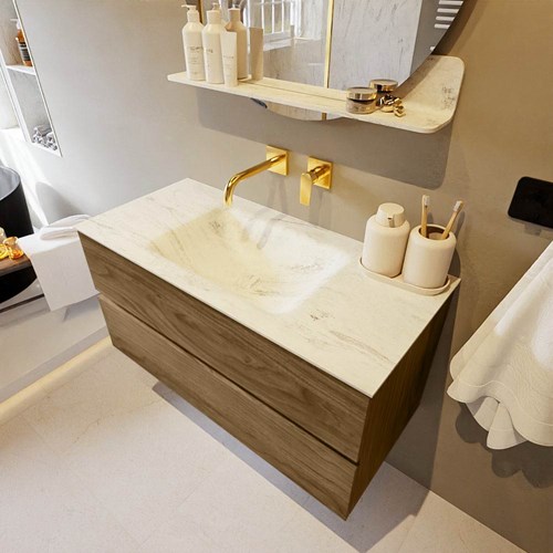VICA-DLUX 100cm mueble de baño Chai 2 cajones. Lavabo CLOUD Centro sin orificio color Opalo.