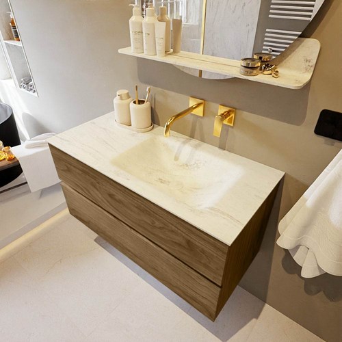 VICA-DLUX 100cm mueble de baño Chai 2 cajones. Lavabo CLOUD Derecho sin orificio color Opalo.