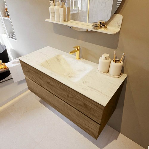 VICA-DLUX 110cm mueble de baño Chai 2 cajones. Lavabo CLOUD Centro 1 orificio color Opalo.