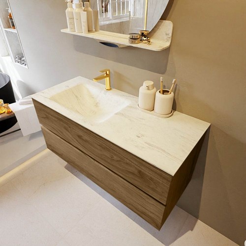 VICA-DLUX 110cm mueble de baño Chai 2 cajones. Lavabo CLOUD Izquierda 1 orificio color Opalo.