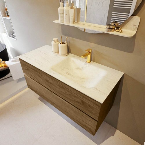 VICA-DLUX 110cm mueble de baño Chai 2 cajones. Lavabo CLOUD Derecho 1 orificio color Opalo.