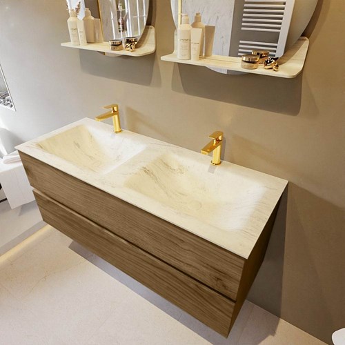VICA-DLUX 120cm mueble de baño Chai 2 cajones. Lavabo CLOUD Doble 2 orificios color Opalo.