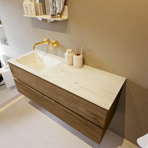 VICA-DLUX 130cm mueble de baño Chai 2 cajones. Lavabo CLOUD Izquierda sin orificio color Opalo.