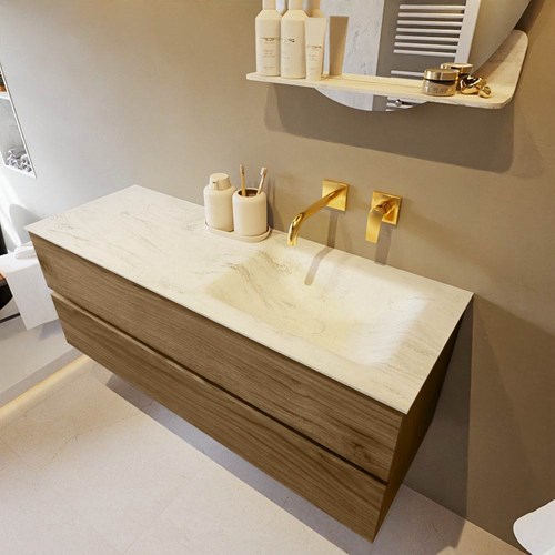 VICA-DLUX 130cm mueble de baño Chai 2 cajones. Lavabo CLOUD Derecho sin orificio color Opalo.