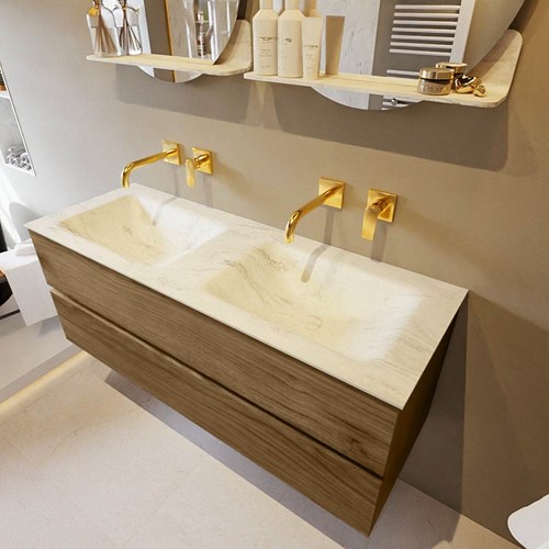 VICA-DLUX 130cm mueble de baño Chai 2 cajones. Lavabo CLOUD Doble sin orificio color Opalo.